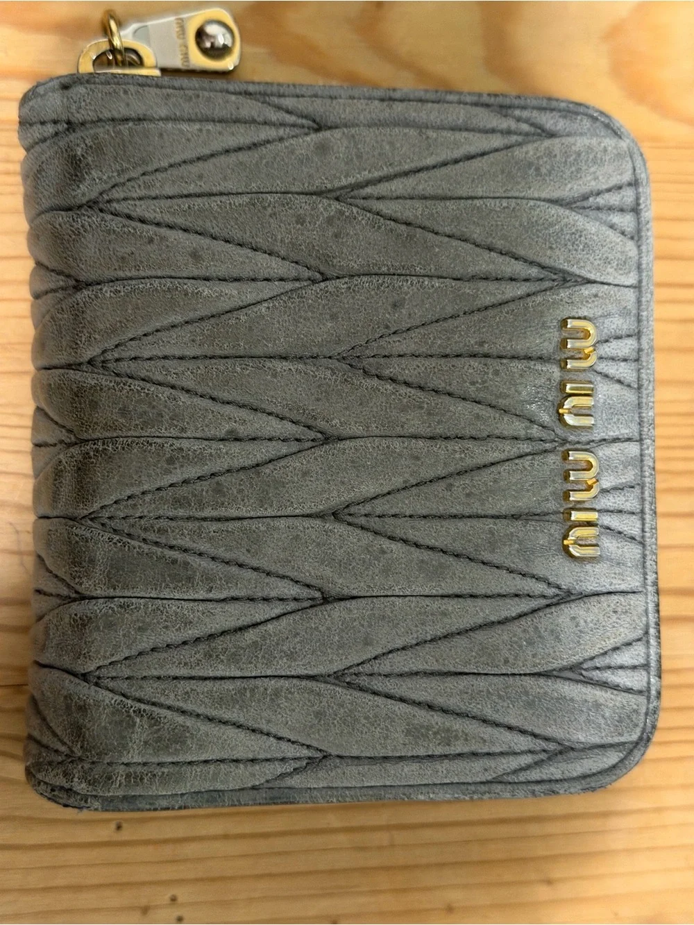 Authentic Miu Miu Matelassé Zip Around Wallet Marmo Grey w/ Receipt & Auth Card - Picture 2 of 14